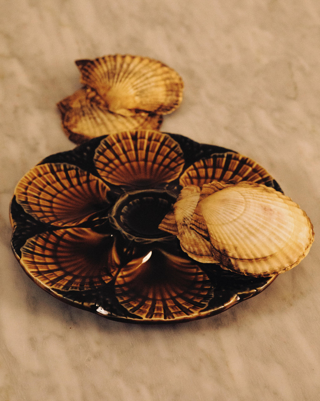Vintage Sarreguemines Majolica Oyster Plates