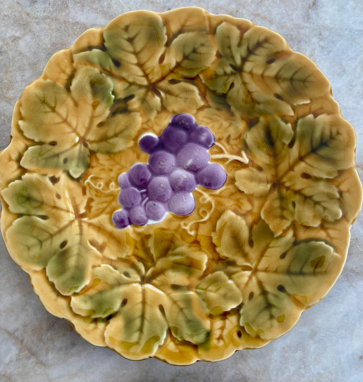 Vintage Majolica plates with grape and strawberry motifs. Set of Six