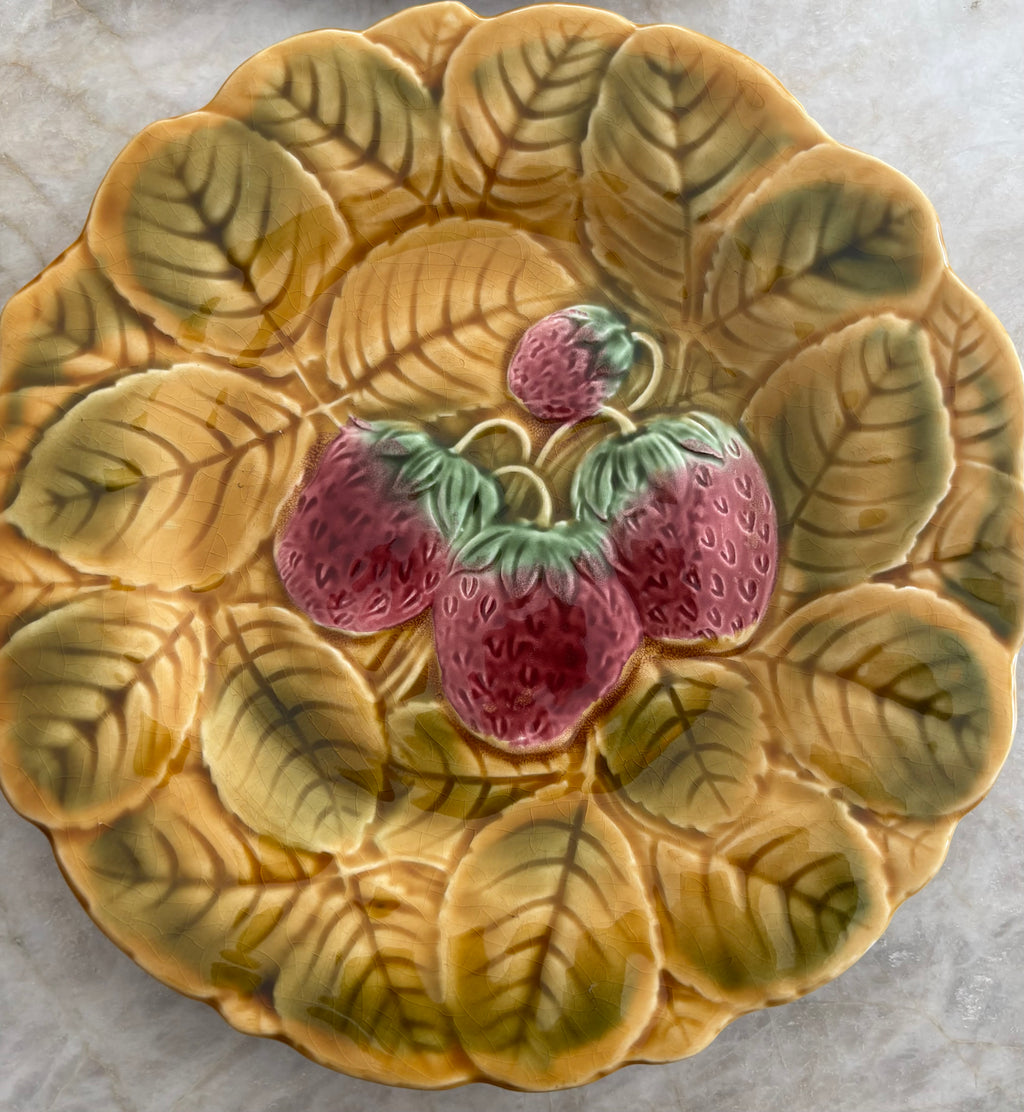 Vintage Majolica plates with grape and strawberry motifs. Set of Six