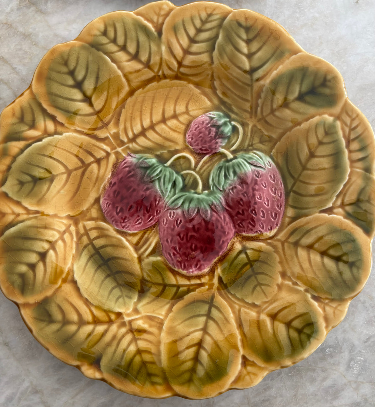 Vintage Majolica plates with grape and strawberry motifs. Set of Six