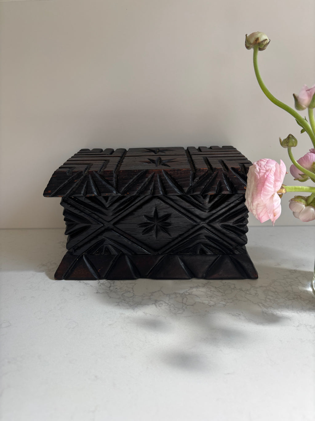Vintage Spanish Brutalist Carved Wood Box