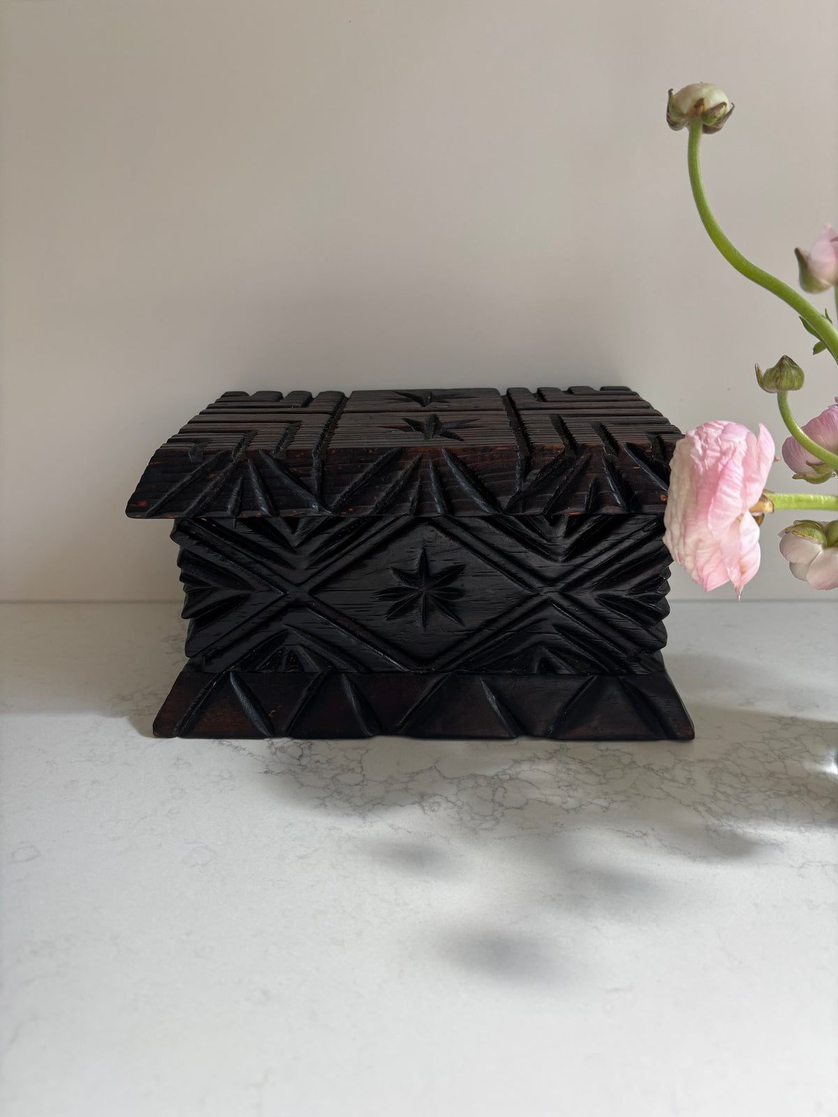 Vintage Spanish Brutalist Carved Wood Box