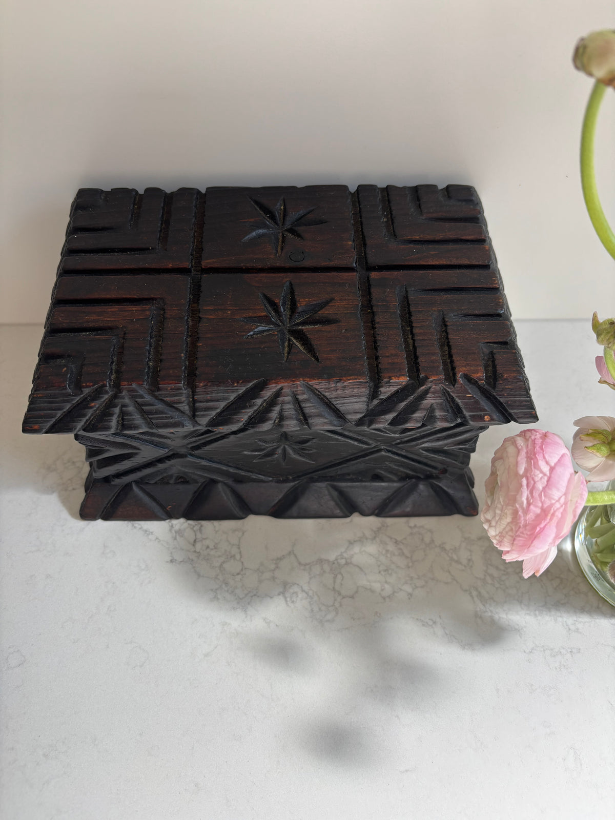 Vintage Spanish Brutalist Carved Wood Box