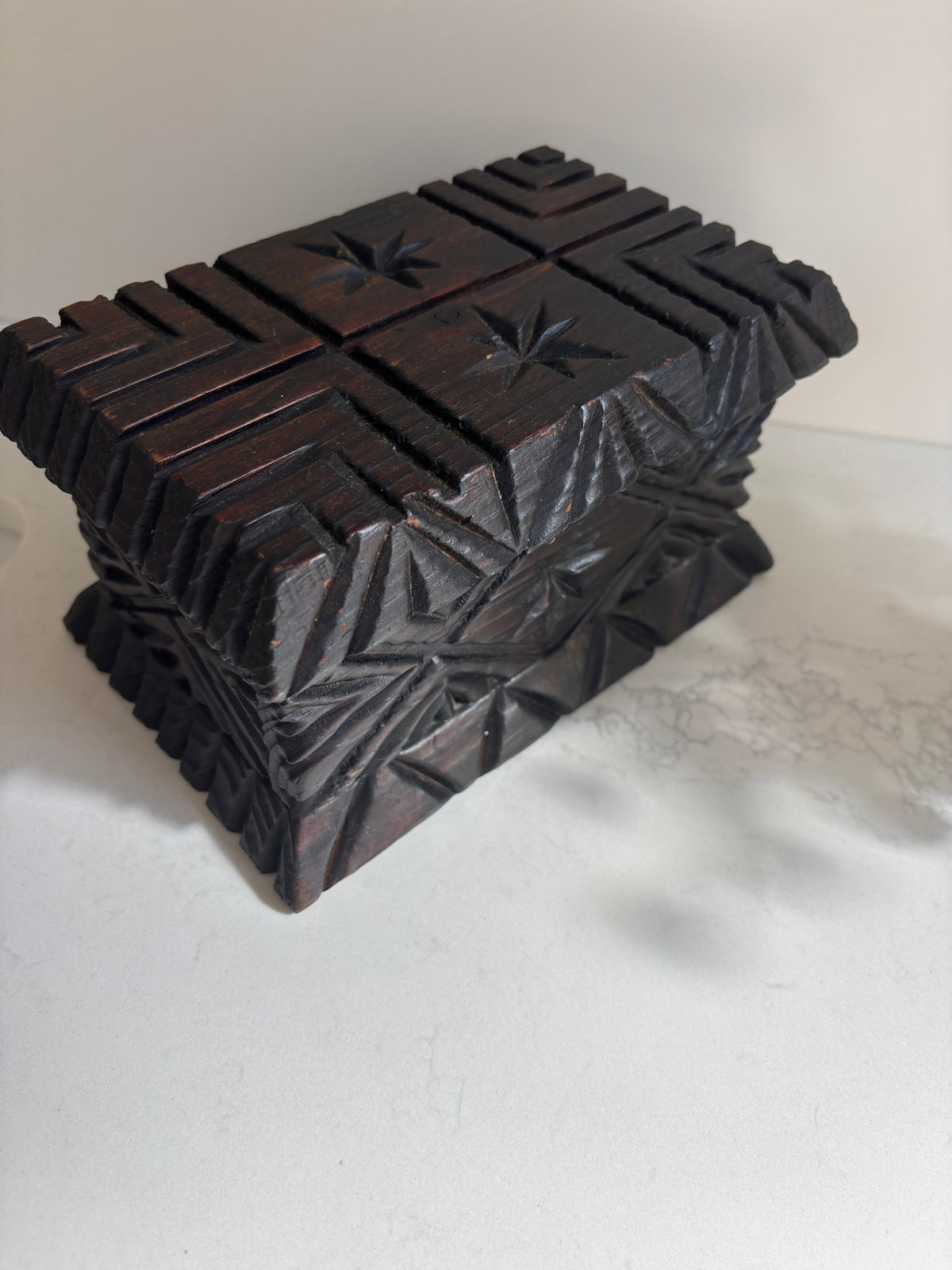 Vintage Spanish Brutalist Carved Wood Box