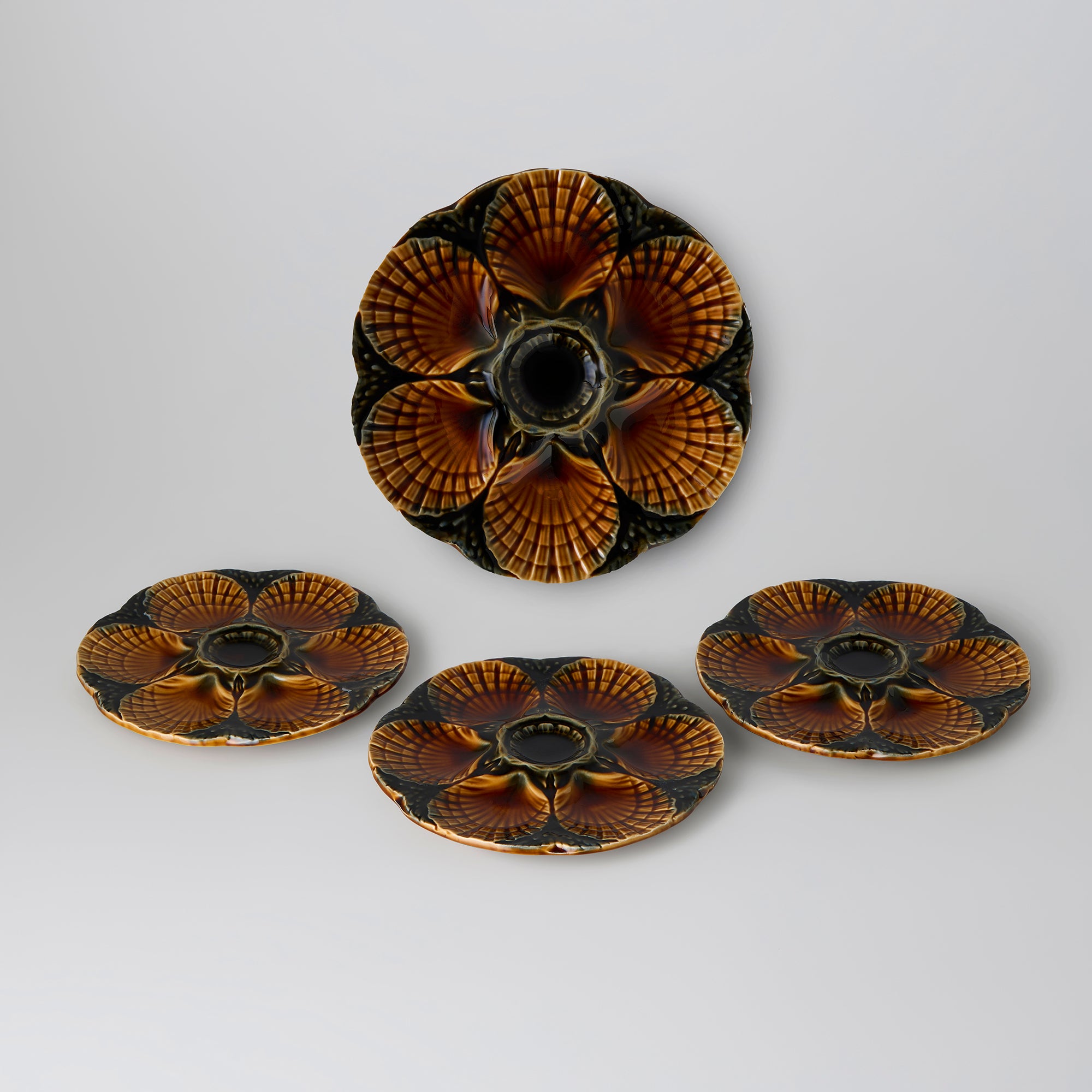 Vintage Sarreguemines Majolica Oyster Plates